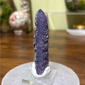 Purple fluorite coated quartz point, new find, Inner Mongolia